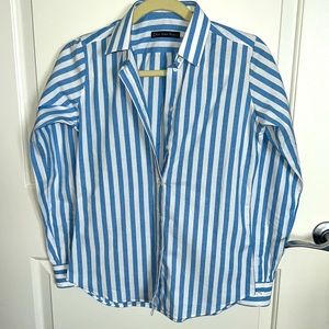 Kiel James Patrick Striped Blue White Long Sleeve Collared Shirt Womens Size S.